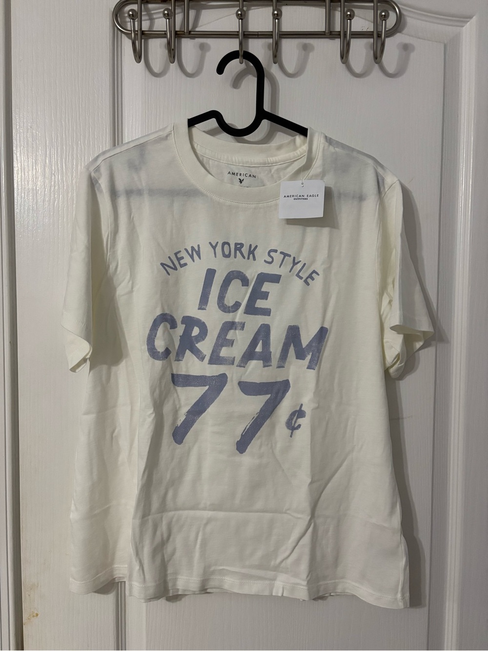 American Eagle Outfitters Womens White 'Ice Cream 77¢' Graphic Tee